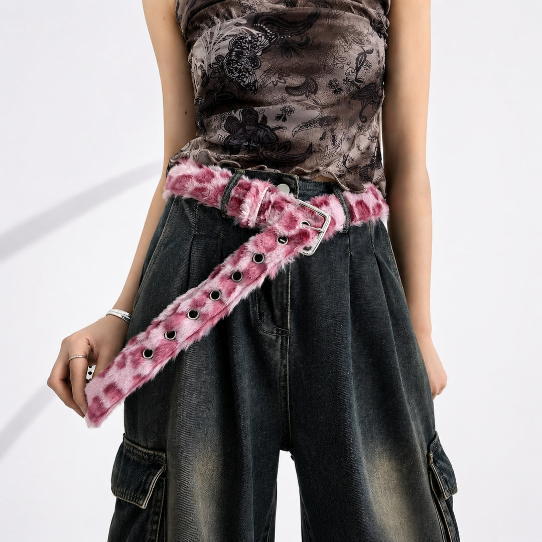 Unisex Pink Leopard Print Belt N6J104