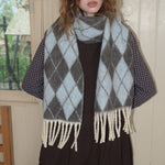 Load image into Gallery viewer, Wool Blend Diamond Jacquard Fringe Scarf N6K231