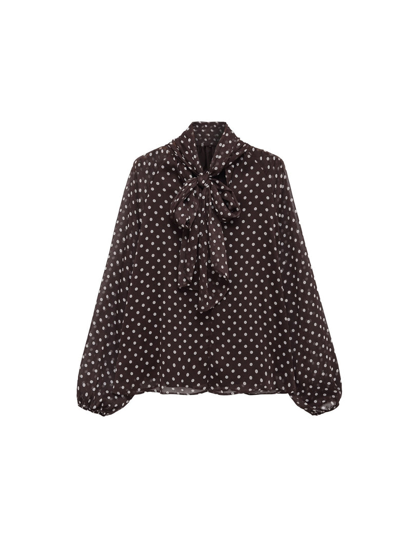 French Polka Dot Tie Front Blouse Women N6E144