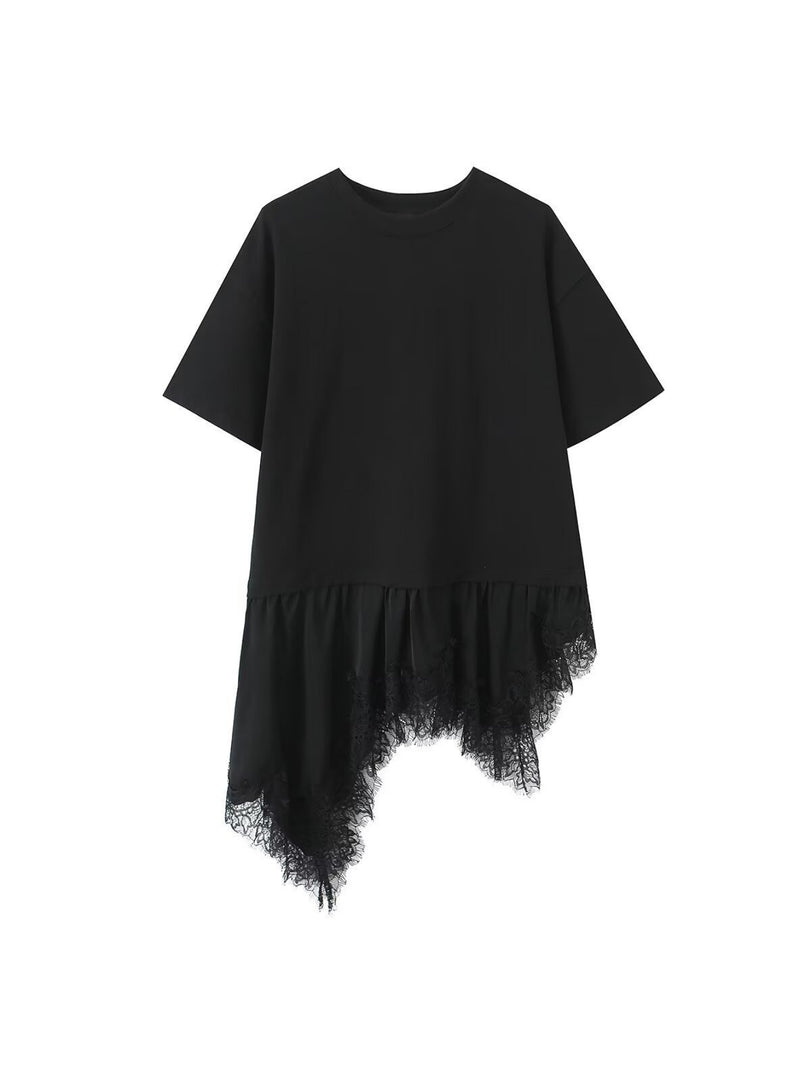 Lace Panel Asymmetric Tee Women N6F253
