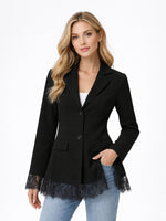 Load image into Gallery viewer, Lace Patchwork Waist Slim Blazer Women Black White N5A485