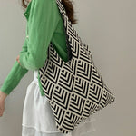 Load image into Gallery viewer, Women's Striped Knitted Tote Shoulder Bag N6J139