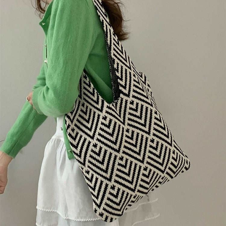 Women's Striped Knitted Tote Shoulder Bag N6J139