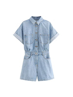 Load image into Gallery viewer, Pocket Detail Denim Short Jumpsuit Women Casual N6F213