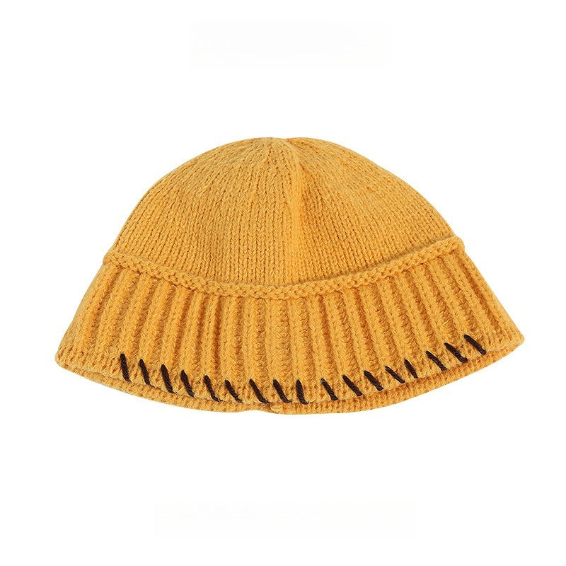 Lock-Stitch Bucket Hat Knit Fisherman Beanie Women N6H217