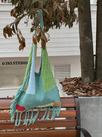 Load image into Gallery viewer, Crochet Fringe Color Block Tote Bag Women N6C046