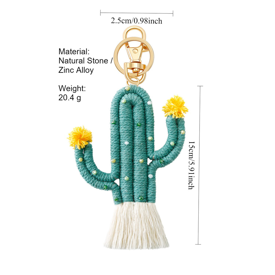 Cactus Charm Handmade Natural Stone Alloy Keychain N6G039
