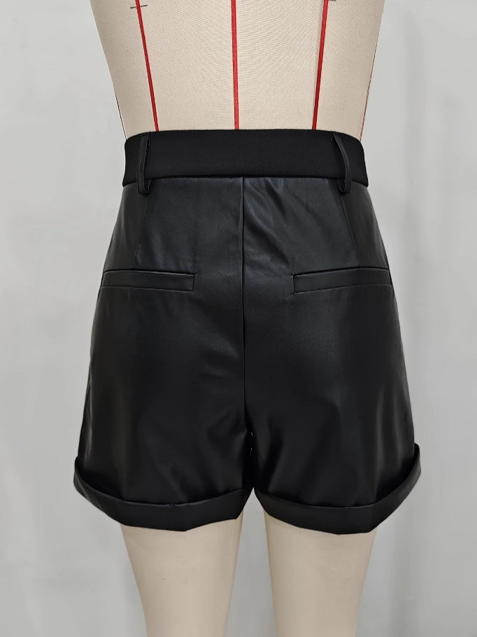 High Waist PU Leather Shorts Women Office N6B182
