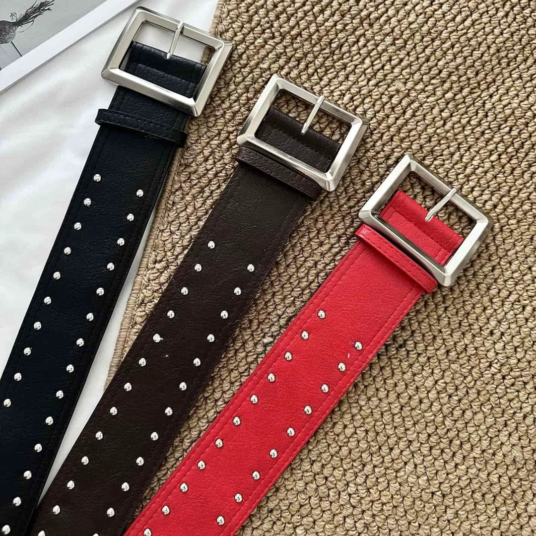 Women's Faux Leather Studded Wide Belt N6J136