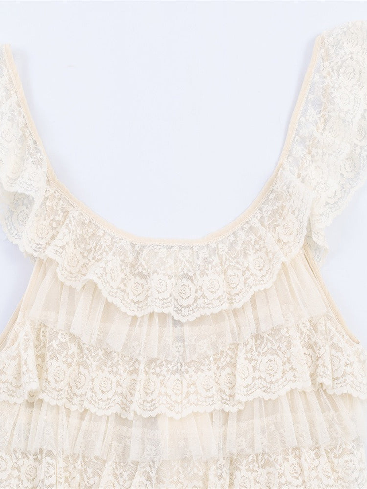 Layered Lace Crop Camisole Top Women N6C279