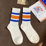 Load image into Gallery viewer, Unisex Terry Stripe Color Block Mid-Calf Stack Socks N6H007