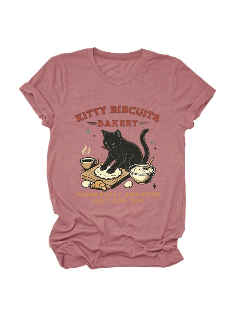Loose Fit Fun Print Round Neck Short Sleeve T-Shirt N6E136