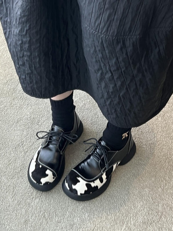Cow Print Lace Up Loafers Women N6C148