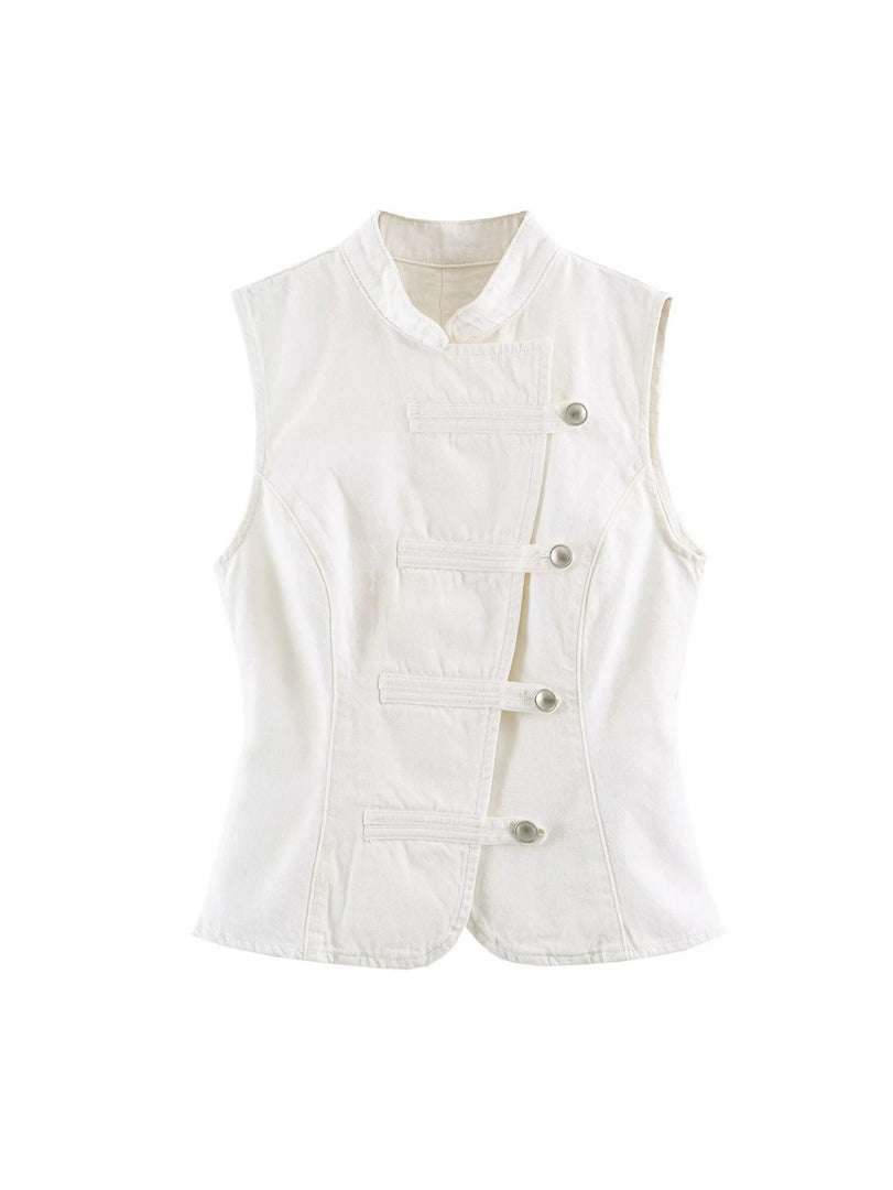 Denim Vest Knot Front Slim Fit Sleeveless N6F192