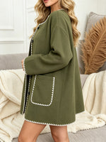 Load image into Gallery viewer, Short Contrast Trim Button Pocket Coat Women N6H042