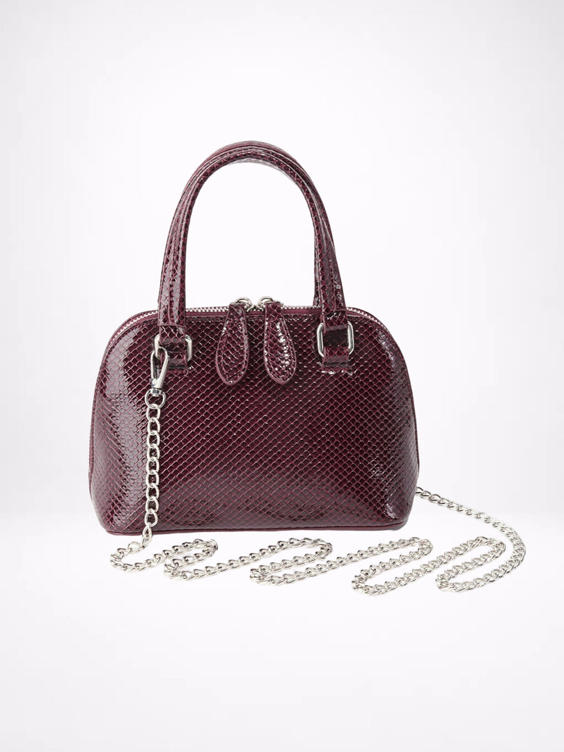 Burgundy Stone Texture Shell Bag Women N6C036