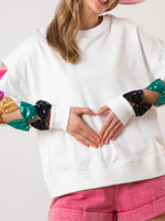 Load image into Gallery viewer, Bow Sequin Sweatshirt Long Mid Weight Black White N5Z802
