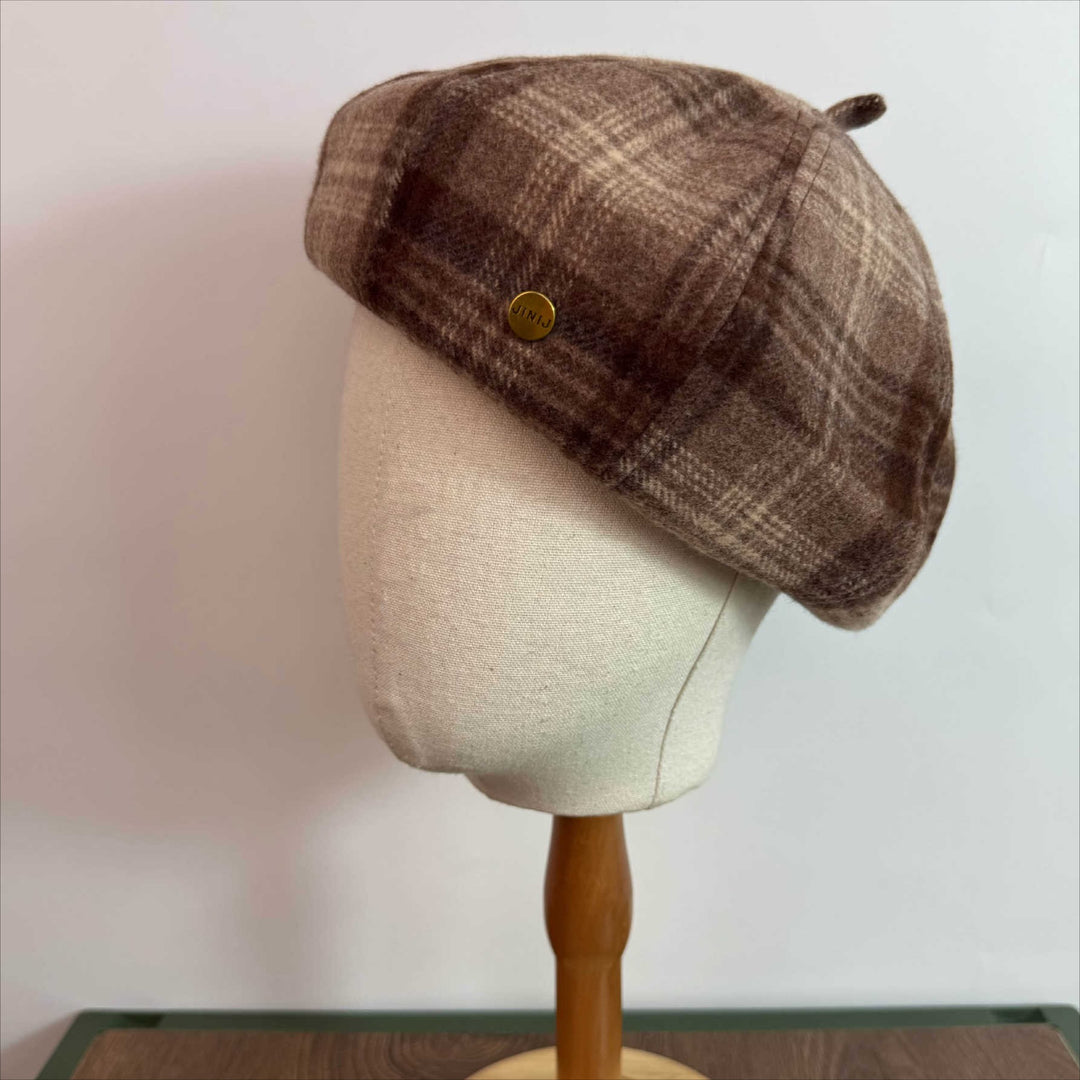 Vintage Beret Plaid Oversized Pumpkin Hat Women N6H232
