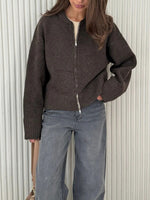 Load image into Gallery viewer, Simple Double Zip Round Neck Knit Cardigan Women N6G259