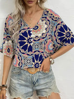 Load image into Gallery viewer, Ethnic Batwing Sleeve V-Neck T-shirt Women N6D102