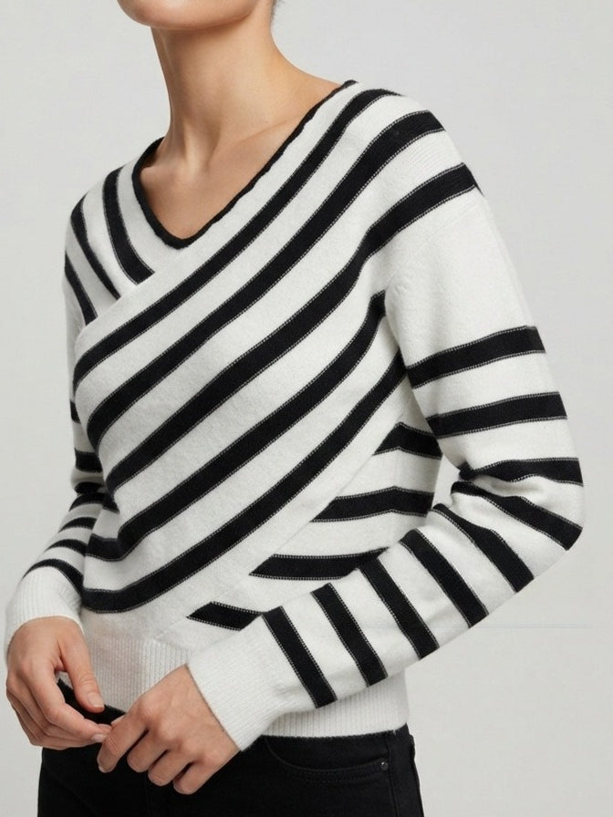 Color Block Off-Shoulder Striped Knit Top Women N6G186