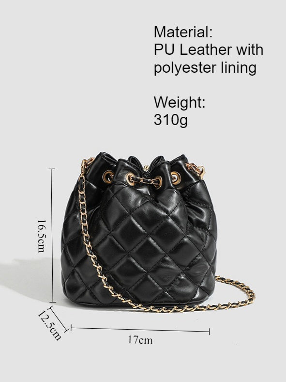 Quilted Chain Strap Bucket Bag Women Black N6C049