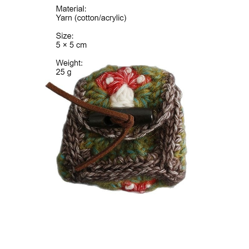 Crochet Mushroom Earphone Case Square Mini Pouch N6G046