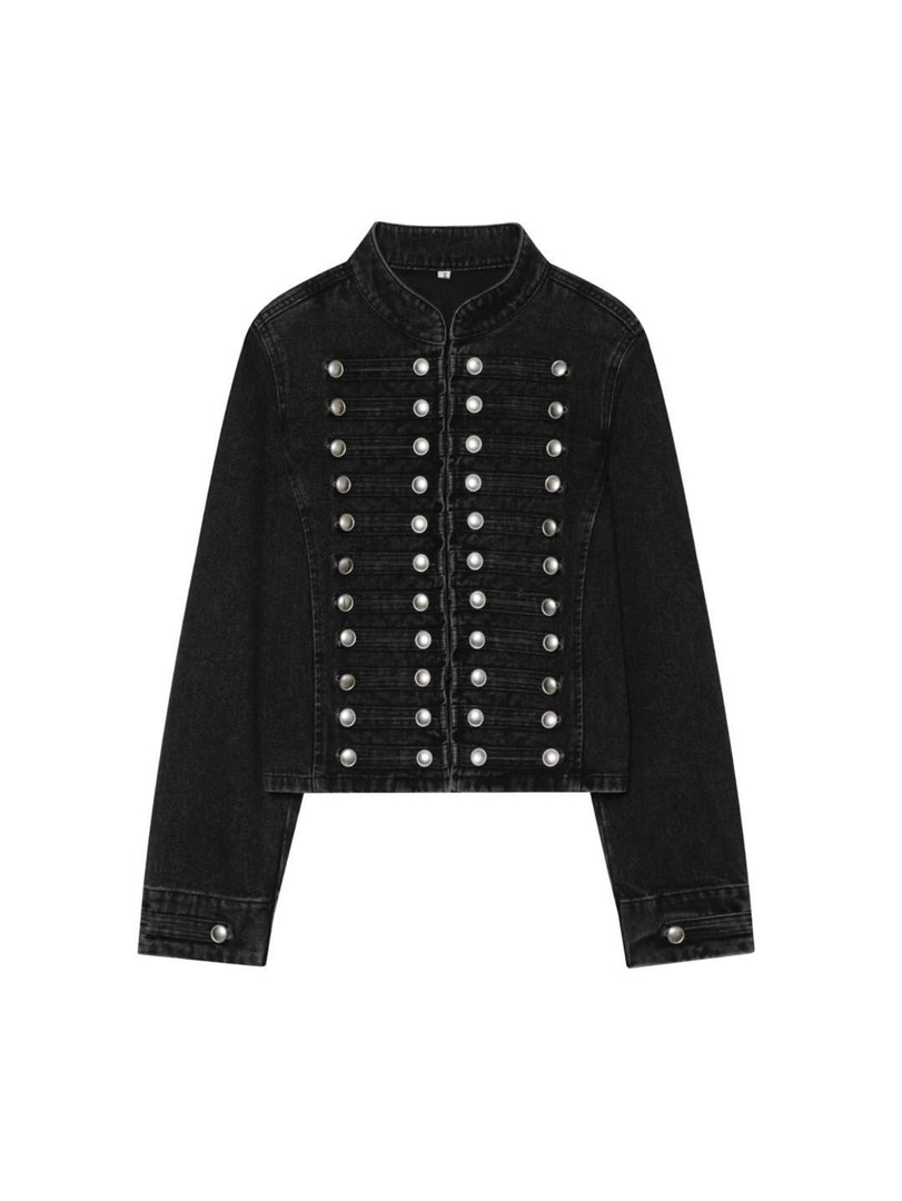 Embroidered Cropped Denim Jacket Slim Fit Women N6F193