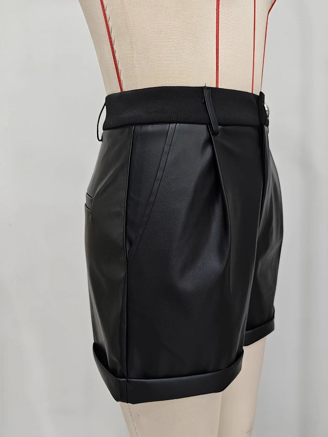 High Waist PU Leather Shorts Women Office N6B182