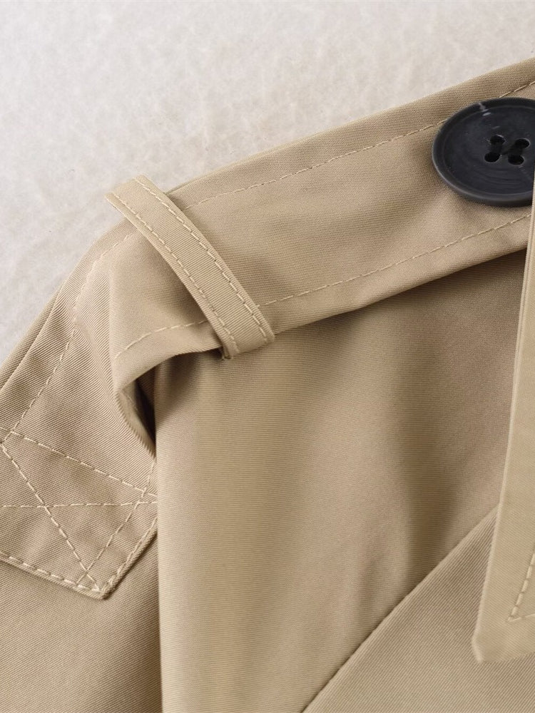 Double-Breasted Lapel Short Trench Coat Women N6G164