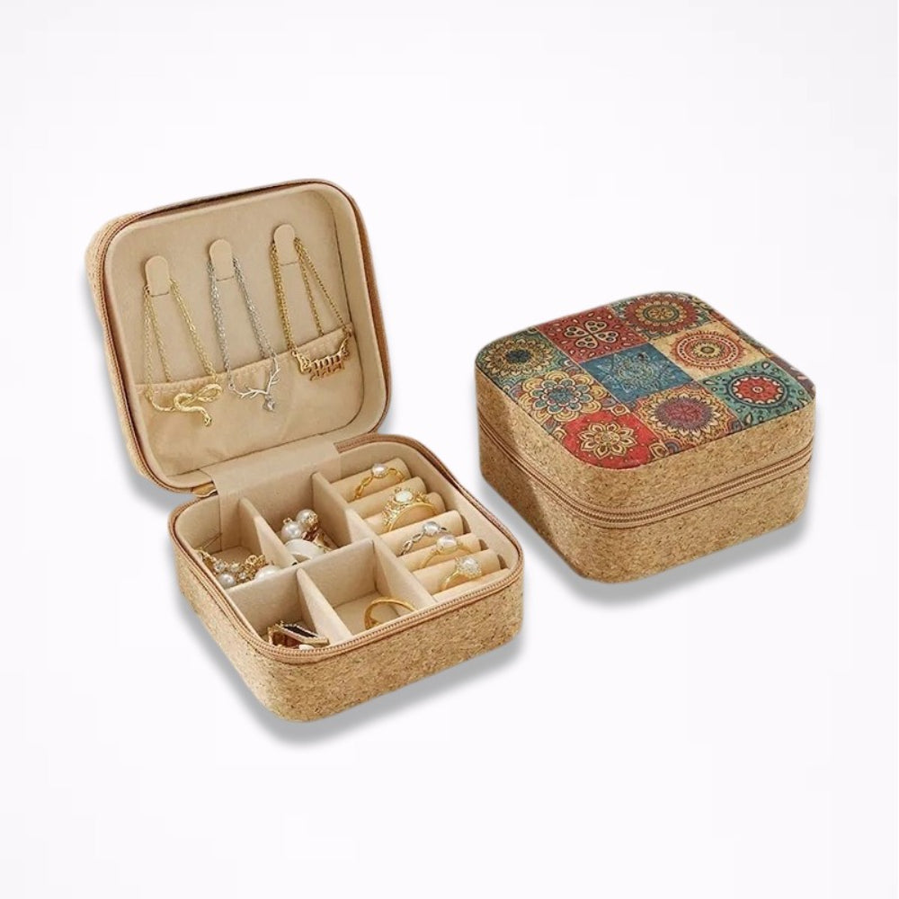 Travel Cork Jewelry Box with Mirror Organizer N6E091