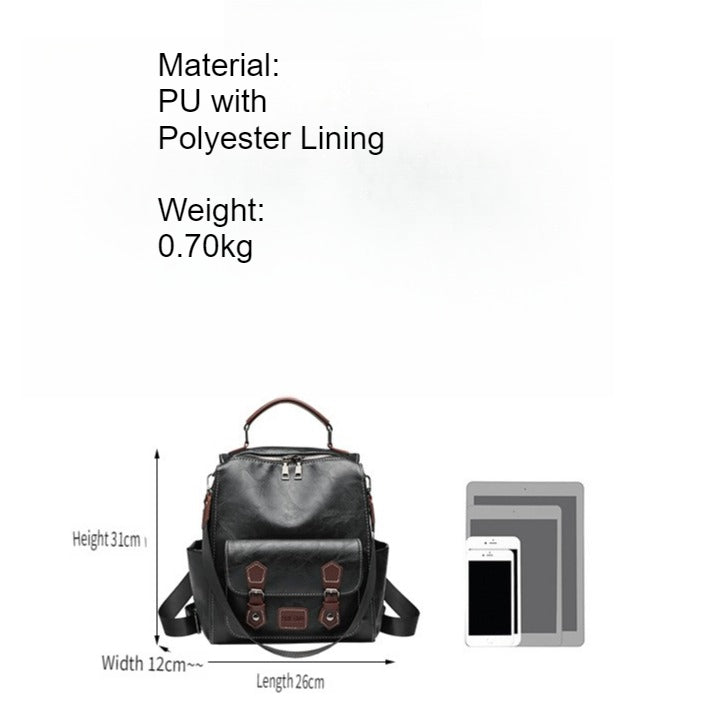 Vintage PU Backpack Large Capacity Travel Student N6F165