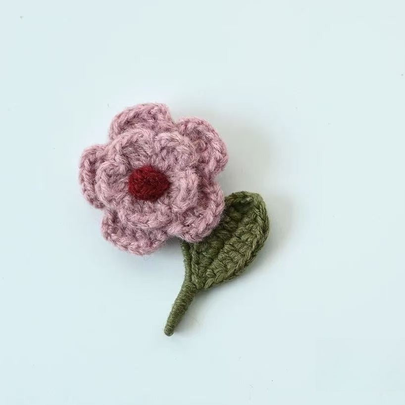 Handmade Crochet Brooch 3D Wool Flower Leaf Pin N6G014