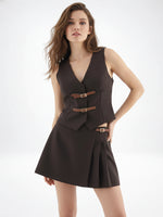 Load image into Gallery viewer, Strapless V neck Color Block Buckle Bra Top Skirt Set N6C274