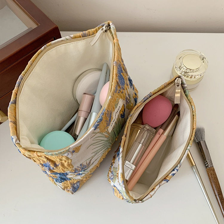 Womens Floral Textured Polyester Cosmetic Bag N6K113