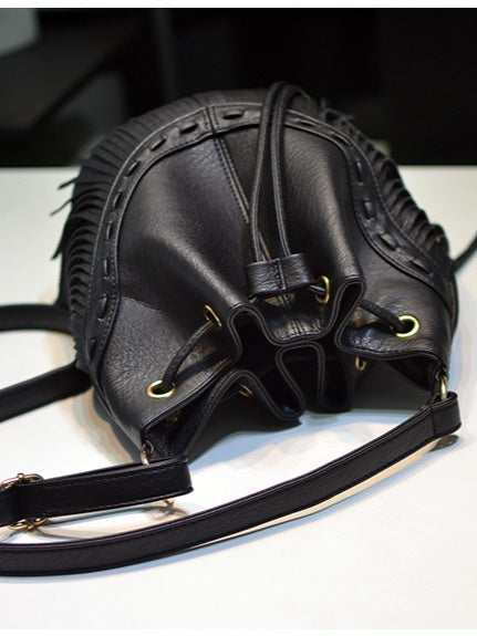 Handmade Fringe Drawstring Bucket Bag Women N6C220