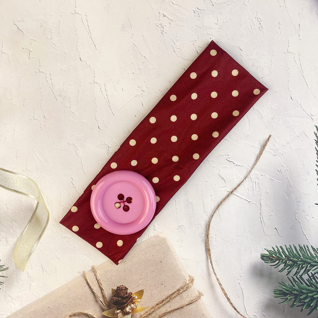 Polka Dot Button Headband Wide Elastic Sport Hairband N6F074