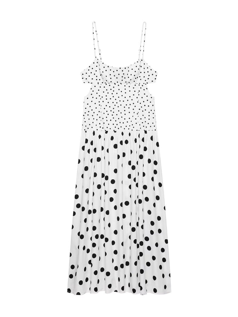 Polka Dot Spaghetti Strap Midi Dress Women N6F197