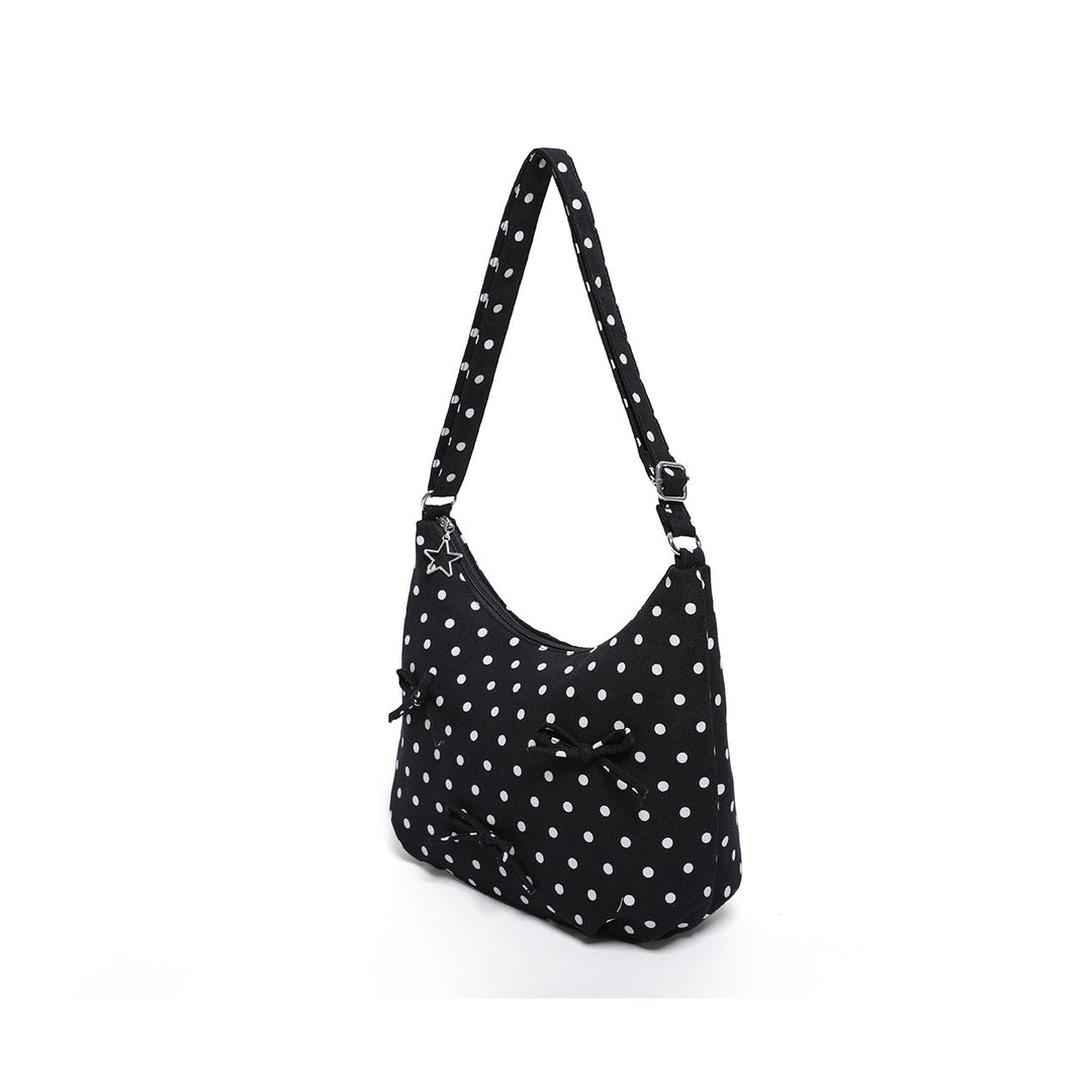 Polka Dot Tote Bucket Bag Canvas Bow Shoulder Bag N6F046