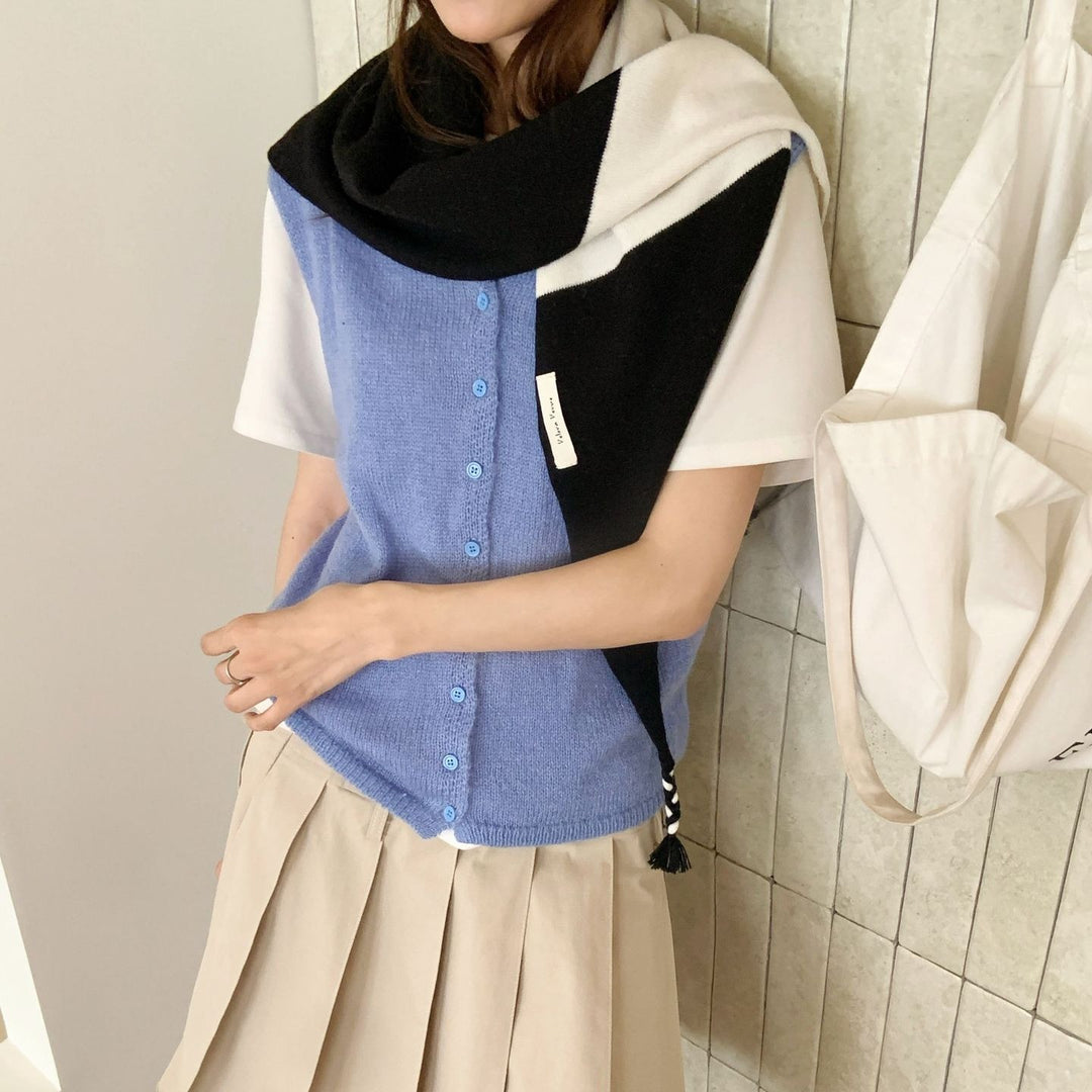 Colorblock Wool Blend Triangle Scarf Shawl Women N6H248