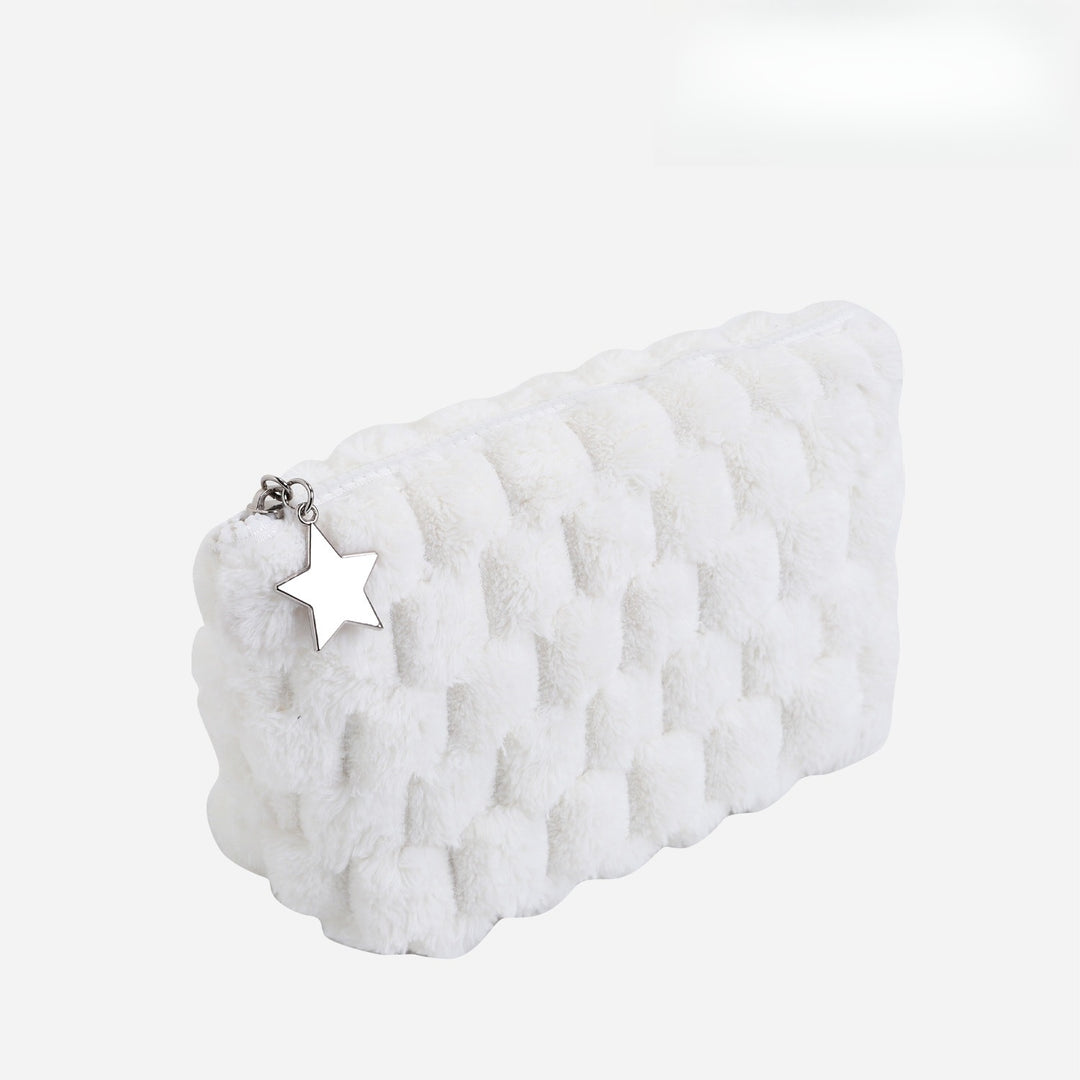 Plush Checkerboard Makeup Bag Women S5P756