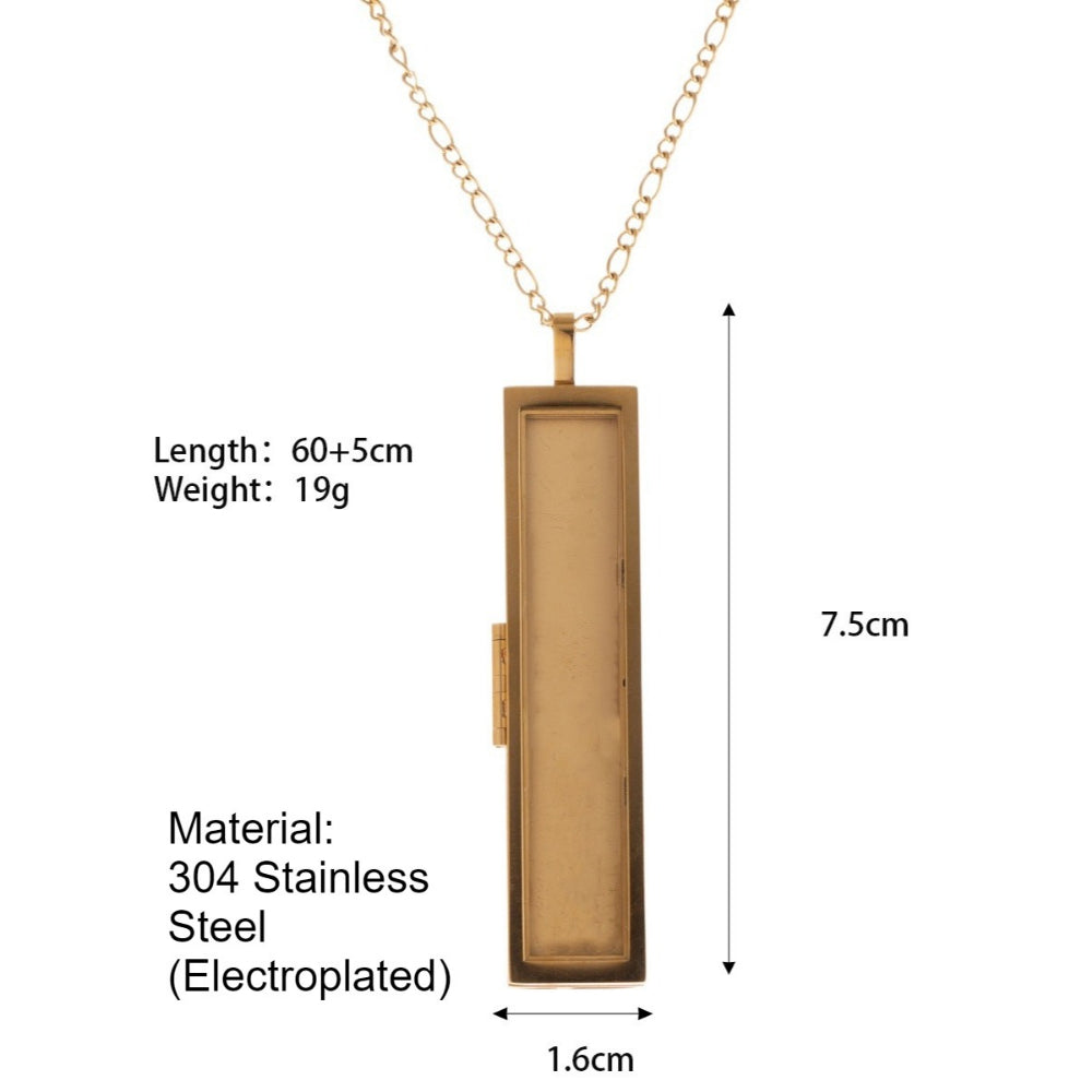 Openable Photo Locket Geometric Necklace Women N6E114