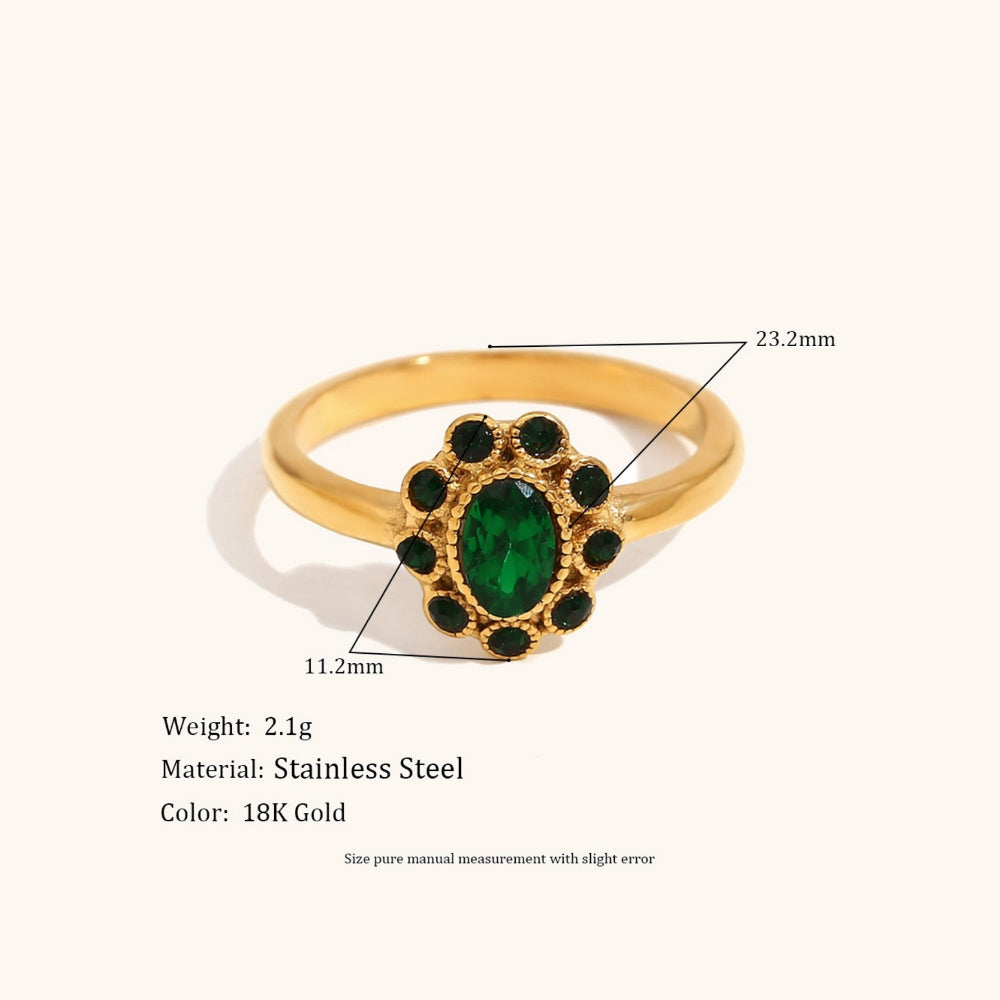 Full Zircon Skirt-Edge Ring 18K Gold Stainless Steel N6H179