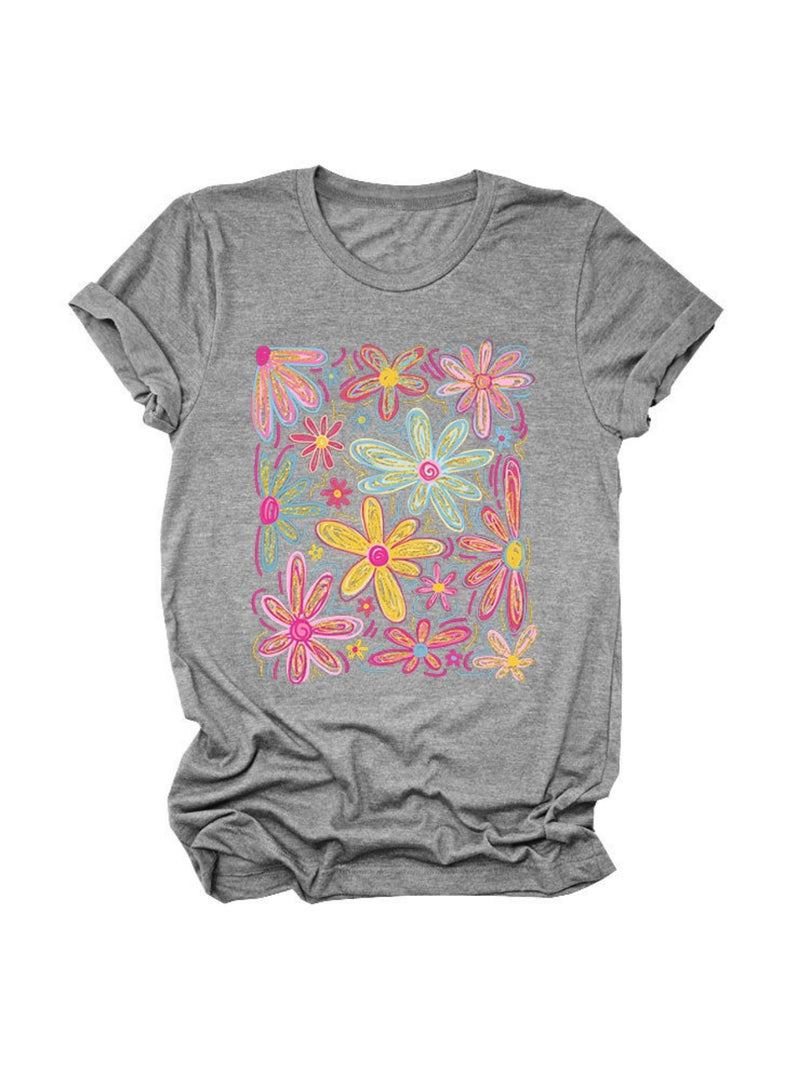 Loose Fit Floral Short Sleeve T-Shirt Women N6E137