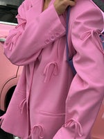 Load image into Gallery viewer, Bow Detail Pink Loose Blazer Women N6C193