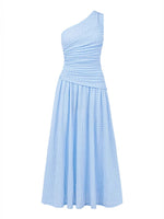 Load image into Gallery viewer, One Shoulder Bodycon Slit Midi Dress Women Blue N6D100