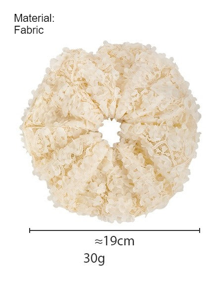 Floral Mesh Scrunchie  White Black  Women N6C014