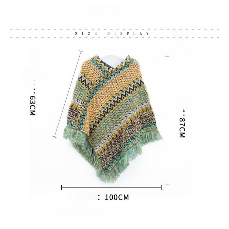 Vintage Geometric Christmas Fringe Pullover Poncho N6K252