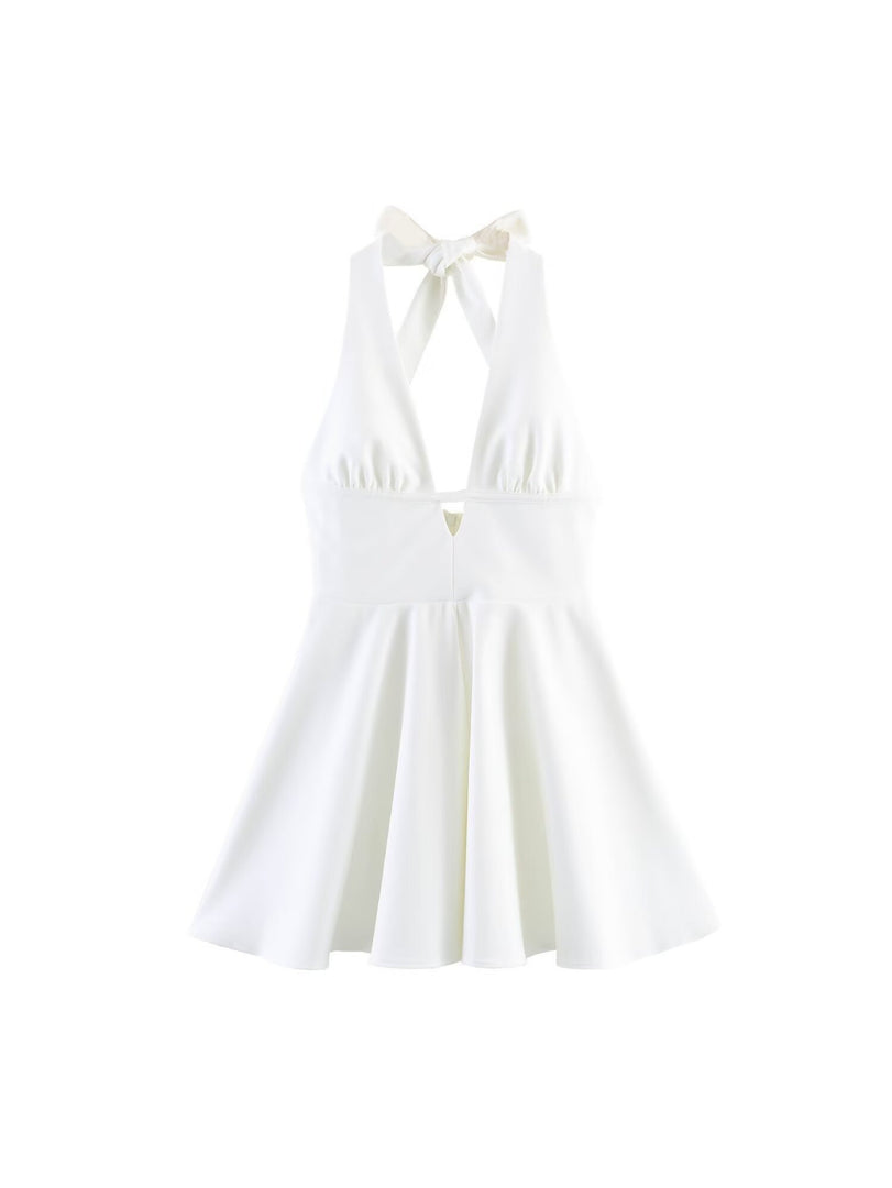 Polka Dot Halter Backless Dress Women Slim Fit N6F196