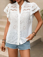 Load image into Gallery viewer, V Neck Eyelet Shirt Women Solid Color N6C105
